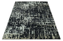 5X8 Hand Knotted Black and Ivory Modern Abstract Contemporary Recycled Silk Area Rug