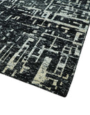 5X8 Hand Knotted Black and Ivory Modern Abstract Contemporary Recycled Silk Area Rug