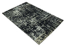 5X8 Hand Knotted Black and Ivory Modern Abstract Contemporary Recycled Silk Area Rug