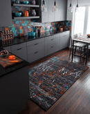 Recycled Silk Area Rug 5x8 - Hand Knotted Black Ivory Rust Modern