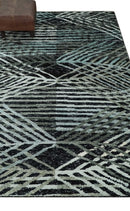 Black Ivory Teal Hand Knotted Recycled Silk Area Rug 5x8 - Contemporary