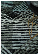 Black Ivory Teal Hand Knotted Recycled Silk Area Rug 5x8 - Contemporary