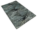 Black Ivory Teal Hand Knotted Recycled Silk Area Rug 5x8 - Contemporary