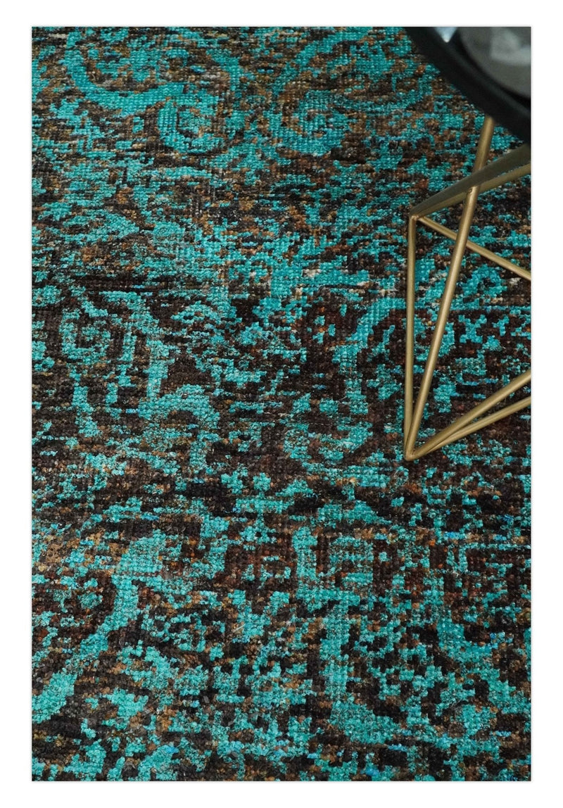 5x8 Hand Knotted Blue and Brown Modern Persian Style Contemporary Recycled Silk Area Rug | OP103