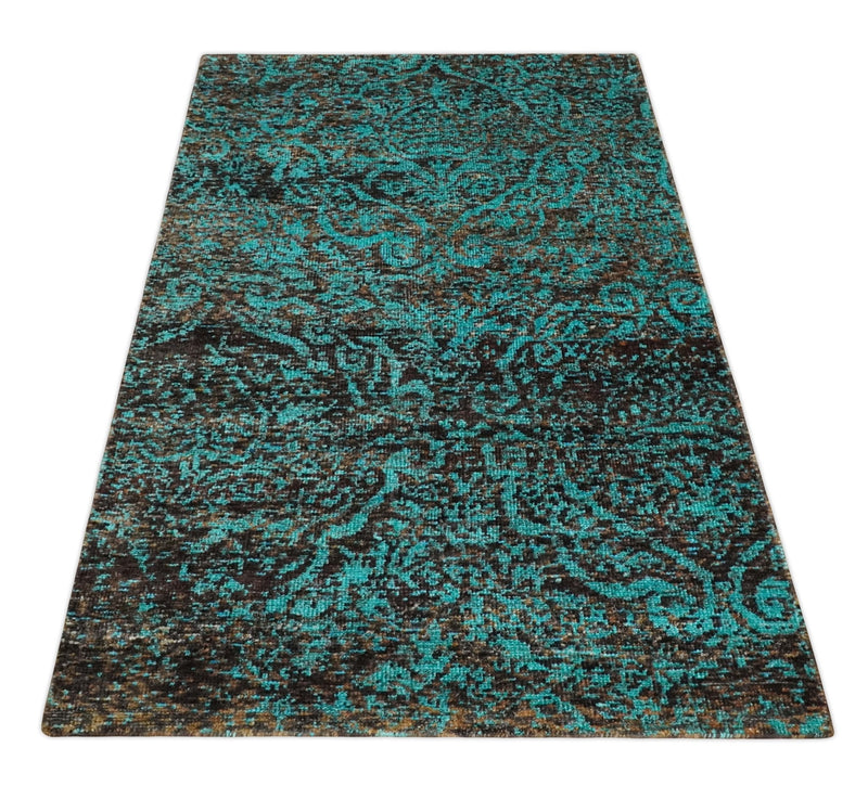 5x8 Hand Knotted Blue and Brown Modern Persian Style Contemporary Recycled Silk Area Rug | OP103