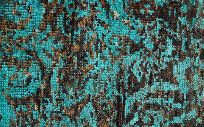 5x8 Hand Knotted Blue and Brown Modern Persian Style Contemporary Recycled Silk Area Rug | OP103