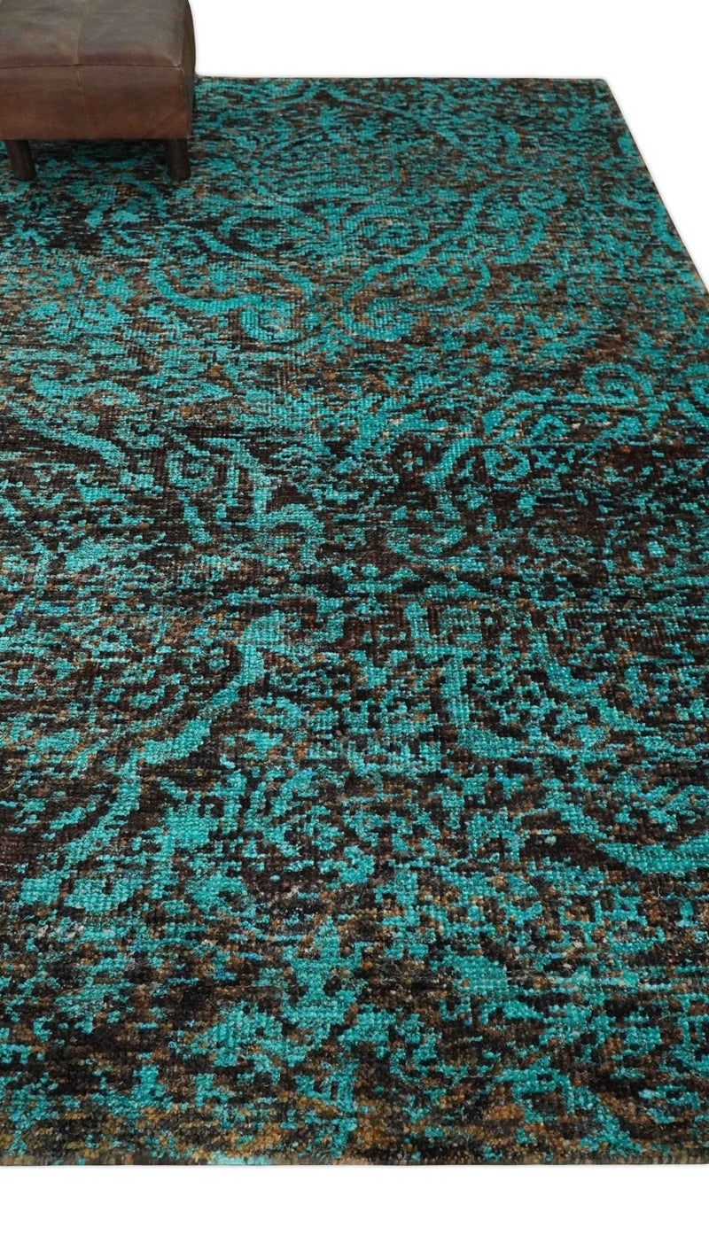 5x8 Hand Knotted Blue and Brown Modern Persian Style Contemporary Recycled Silk Area Rug | OP103