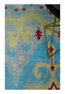 Hand Knotted Blue and Red Recycled Silk Area Rug 5x8 Antique Persian