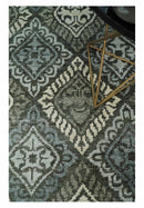 Charcoal Blue and Ivory Bamboo Silk Area Rug 5x8 - Hand Knotted