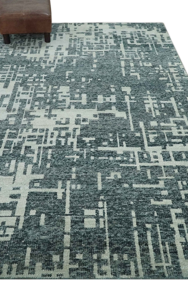 5x8 Hand Knotted Gray, Charcoal and Ivory Modern Abstract Contemporary Recycled art silk Area Rug