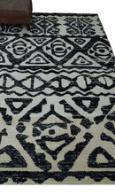 Hand Knotted Ivory and Black Antique Design Contemporary Recycled Silk Area Rug