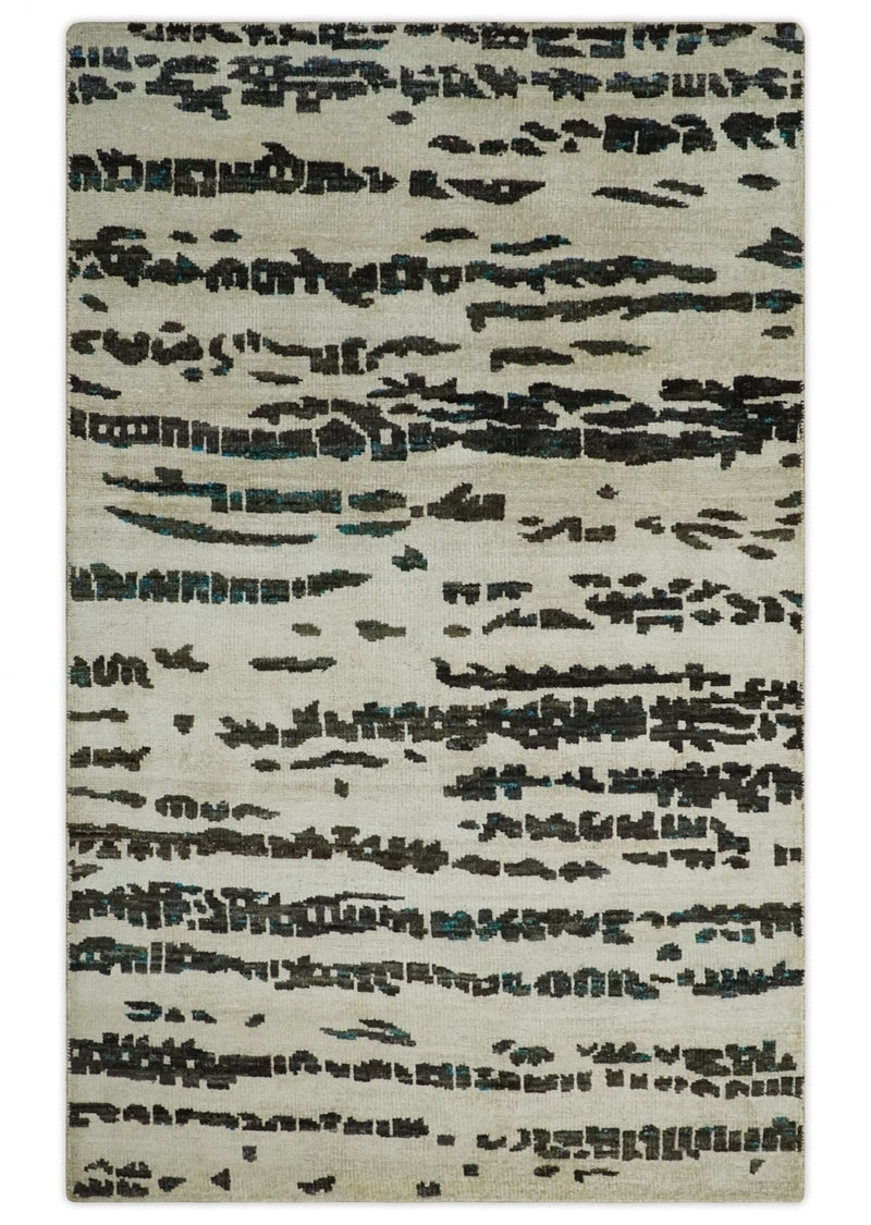 5x8 Hand Knotted Ivory and Brown Modern Abstract Contemporary Recycled Silk Area Rug | OP105