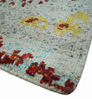 5x8 Hand Knotted Ivory, Red and Yellow Persian made of Recycled Silk Area Rug | OP95