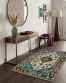 Bamboo Silk Hand Knotted Area Rug 5x8 - Antique Persian Ivory Teal