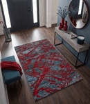 Recycled Silk Hand Knotted Area Rug 5x8 - Maroon Gray and Blue Modern Contemporary