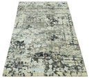 5x8 hand knotted Modern Abstract Beige, Silver, Taupe and Charcoal wool Area Rug
