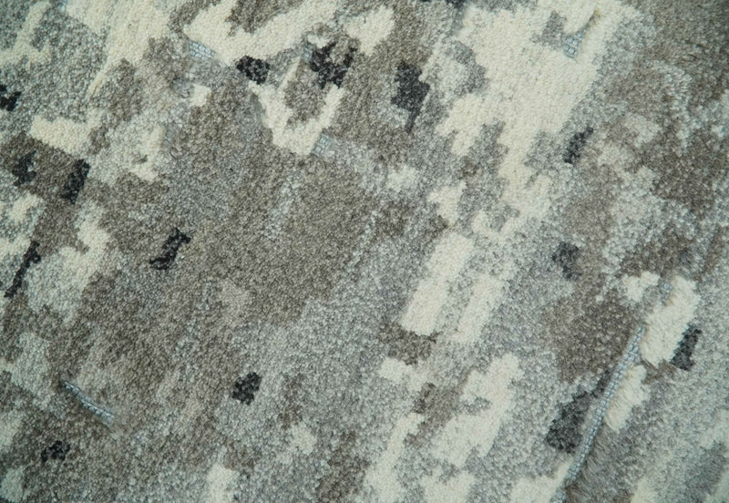 5x8 hand knotted Modern Abstract Beige, Silver, Taupe and Charcoal wool Area Rug