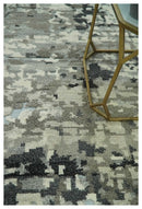 5x8 hand knotted Modern Abstract Beige, Silver, Taupe and Charcoal wool Area Rug