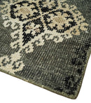 Moss Green Beige Black Hand Knotted Contemporary Persian Recycled Silk Area Rug 5x8