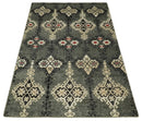 Moss Green Beige Black Hand Knotted Contemporary Persian Recycled Silk Area Rug 5x8