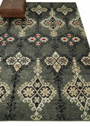 Moss Green Beige Black Hand Knotted Contemporary Persian Recycled Silk Area Rug 5x8