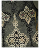 Moss Green Beige Black Hand Knotted Contemporary Persian Recycled Silk Area Rug 5x8