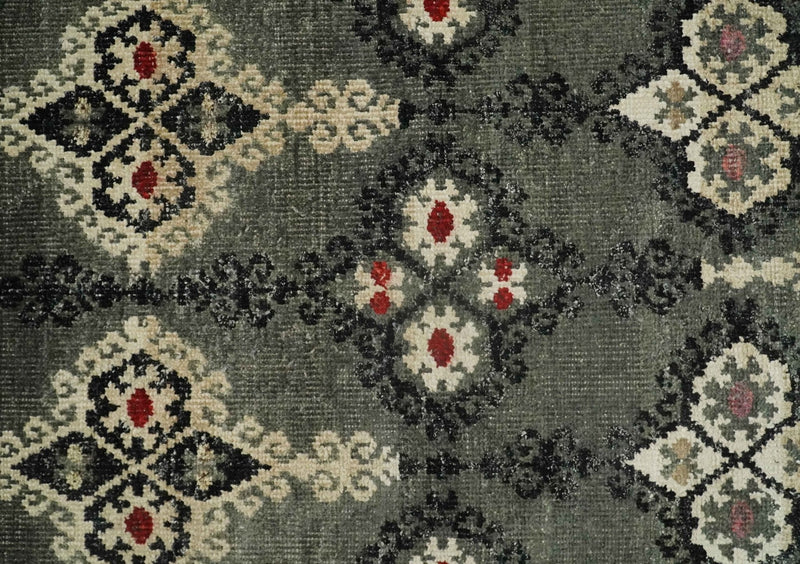 5x8 Hand Knotted Moss Green, Beige and Black  Antique Persian Style Contemporary Recycled Silk Area Rug | OP73