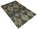 Moss Green Beige Black Hand Knotted Contemporary Persian Recycled Silk Area Rug 5x8