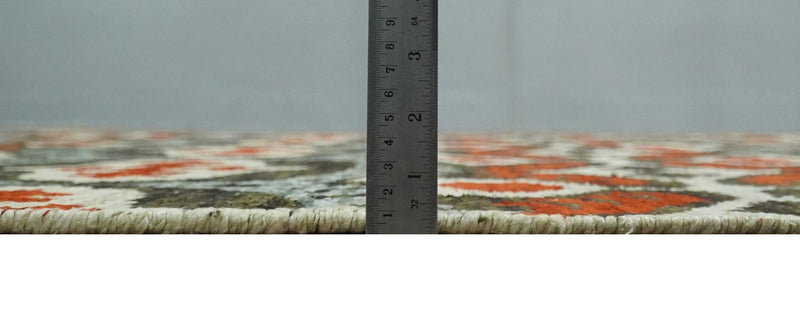 5x8 Hand Knotted Moss Green, Ivory and Rust Antique Persian Style Contemporary Recycled Silk Area Rug | OP83