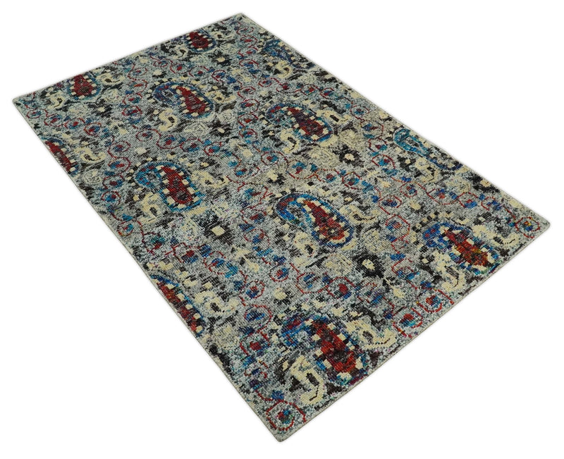 5x8 Hand Knotted Multicolor Antique Persian Style Contemporary Recycled Silk Area Rug | OP84