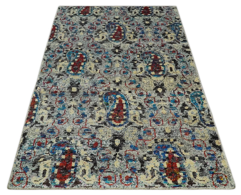 5x8 Hand Knotted Multicolor Antique Persian Style Contemporary Recycled Silk Area Rug | OP84