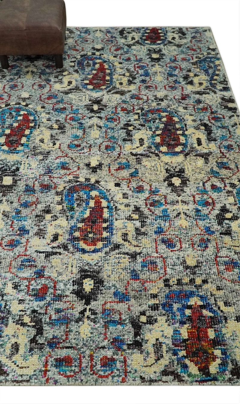 5x8 Hand Knotted Multicolor Antique Persian Style Contemporary Recycled Silk Area Rug | OP84