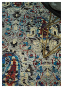 Hand Knotted Multicolor Antique Persian Area Rug 5x8 - Ivory