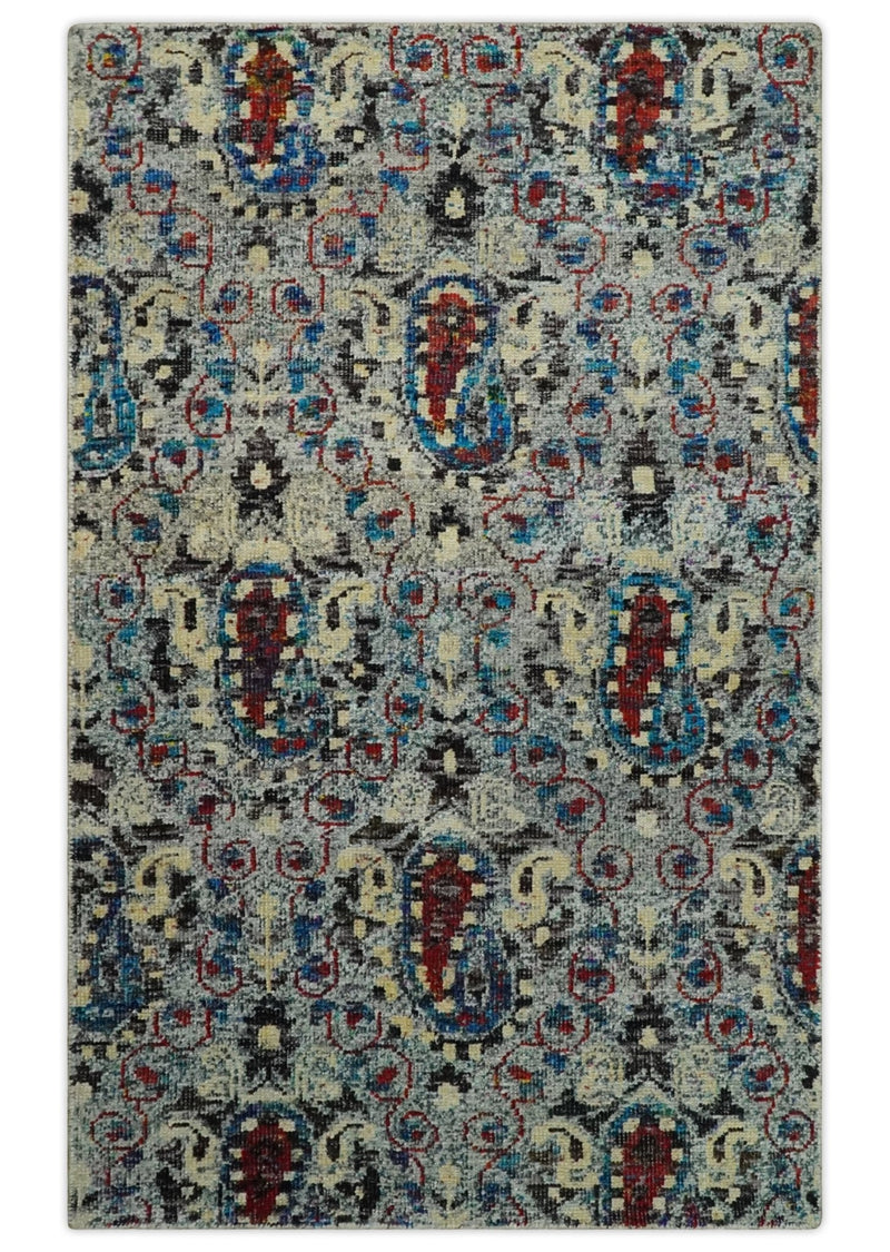 5x8 Hand Knotted Multicolor Antique Persian Style Contemporary Recycled Silk Area Rug | OP84