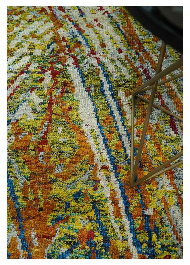 5x8 Hand Knotted Multicolor Modern Abstract Contemporary Recycled Silk Area Rug | OP111