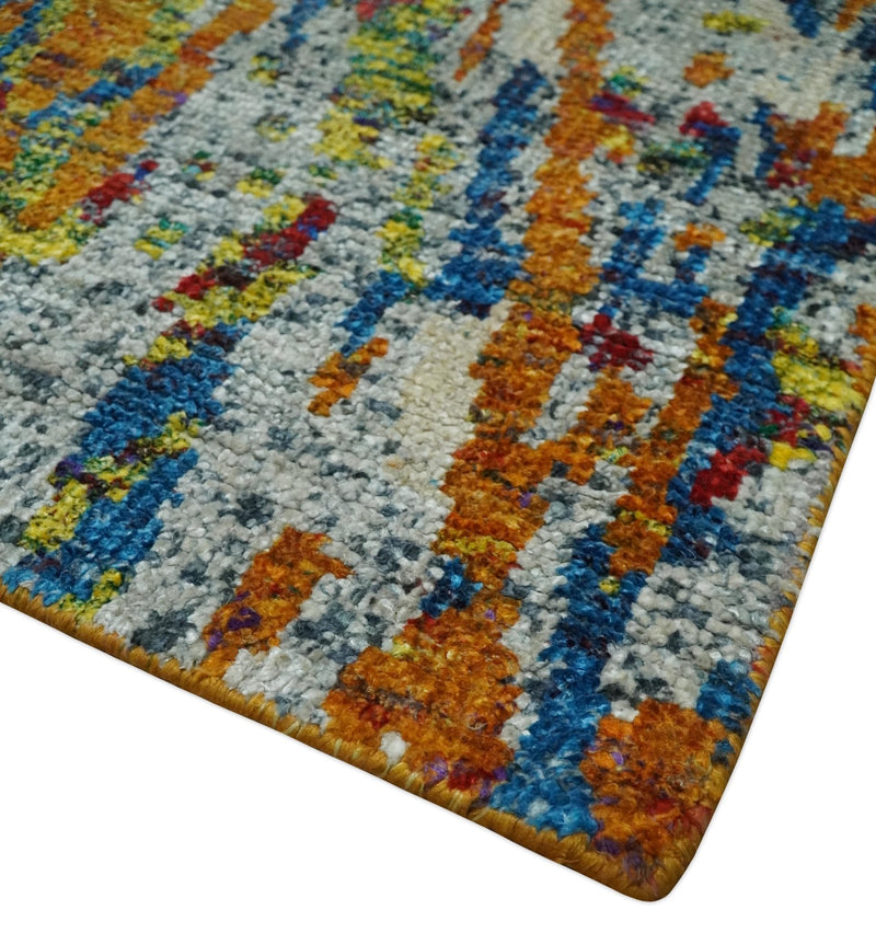 5x8 Hand Knotted Multicolor Modern Abstract Contemporary Recycled Silk Area Rug | OP111