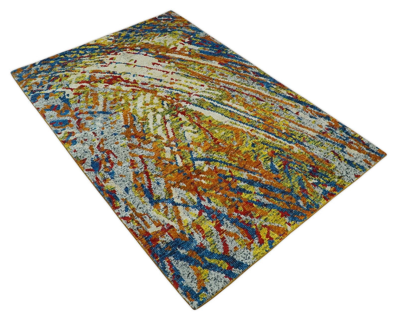 5x8 Hand Knotted Multicolor Modern Abstract Contemporary Recycled Silk Area Rug | OP111