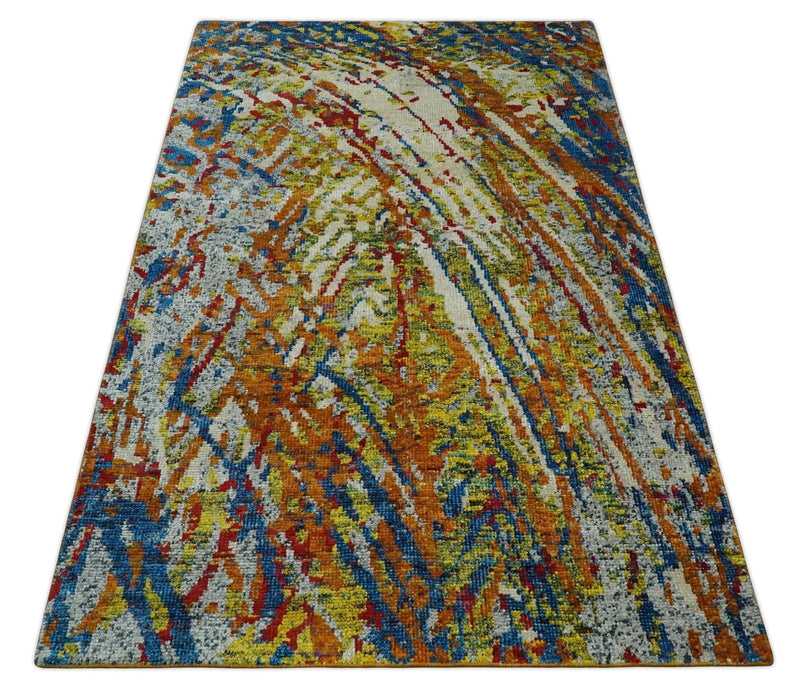 5x8 Hand Knotted Multicolor Modern Abstract Contemporary Recycled Silk Area Rug | OP111