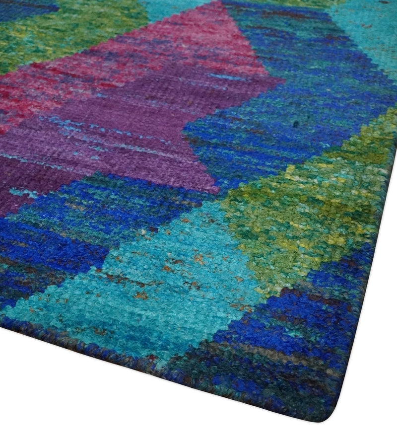 5x8 Hand Knotted Multicolor Modern Geometric Contemporary Recycled Silk Area Rug | OP78