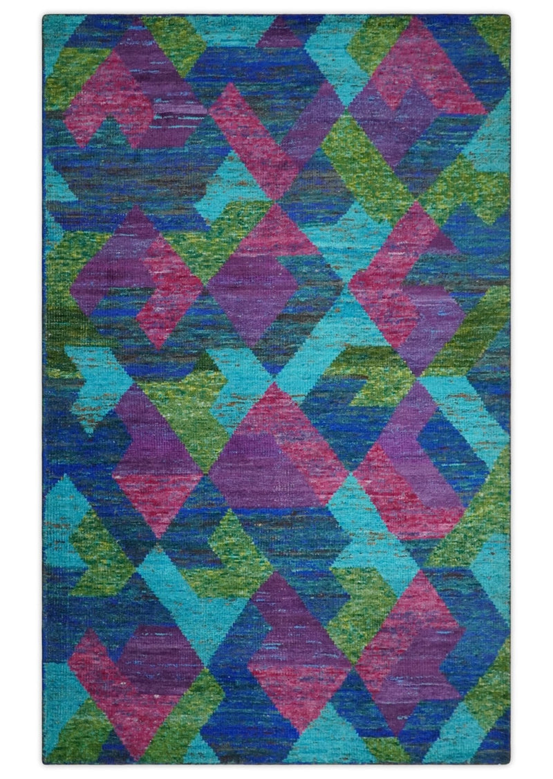 5x8 Hand Knotted Multicolor Modern Geometric Contemporary Recycled Silk Area Rug | OP78