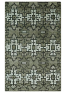5x8 Hand Knotted Gray, Charcoal and Ivory Modern Contemporary Southwestern Tribal Trellis Recycled Silk Area Rug | OP124