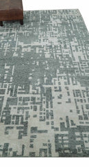 5x8 Hand Knotted Silver, Charcoal and Ivory Modern Abstract Contemporary Recycled Silk Area Rug