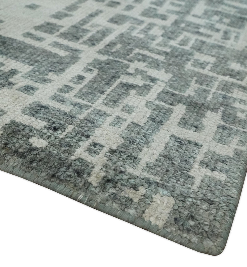 5x8 Hand Knotted Silver, Charcoal and Ivory Modern Abstract Contemporary Recycled Silk Area Rug