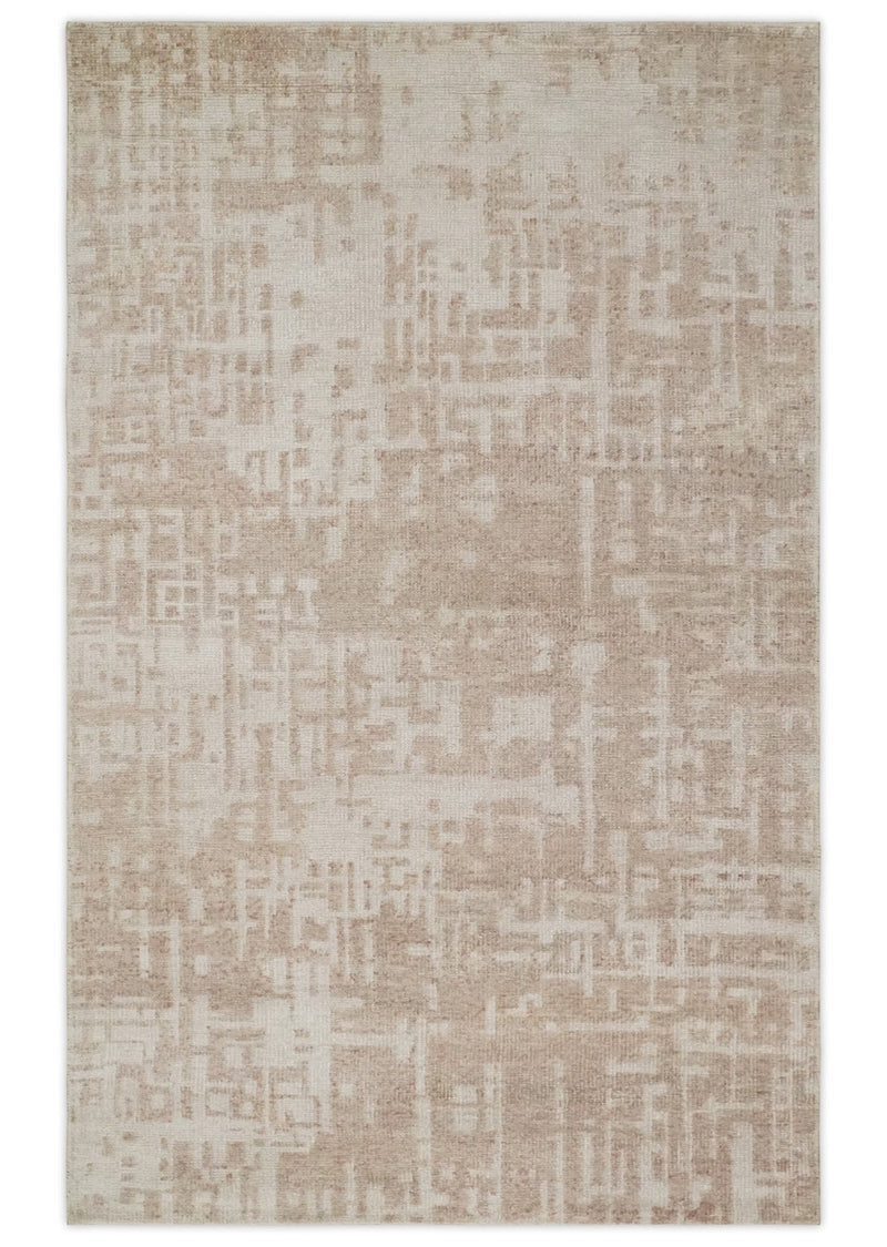 5x8 Hand Knotted Tan and Ivory Modern Abstract Contemporary Recycled Silk Area Rug