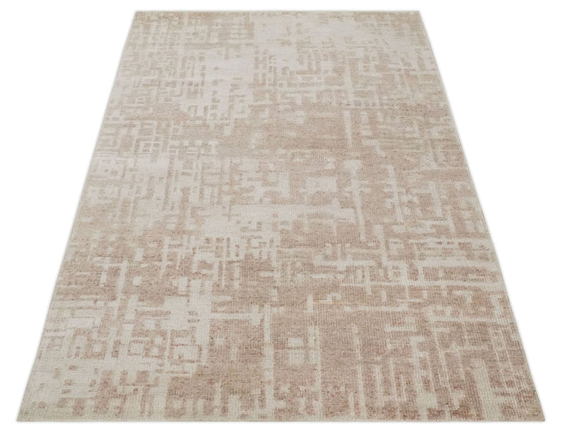 5x8 Hand Knotted Tan and Ivory Modern Abstract Contemporary Recycled Silk Area Rug