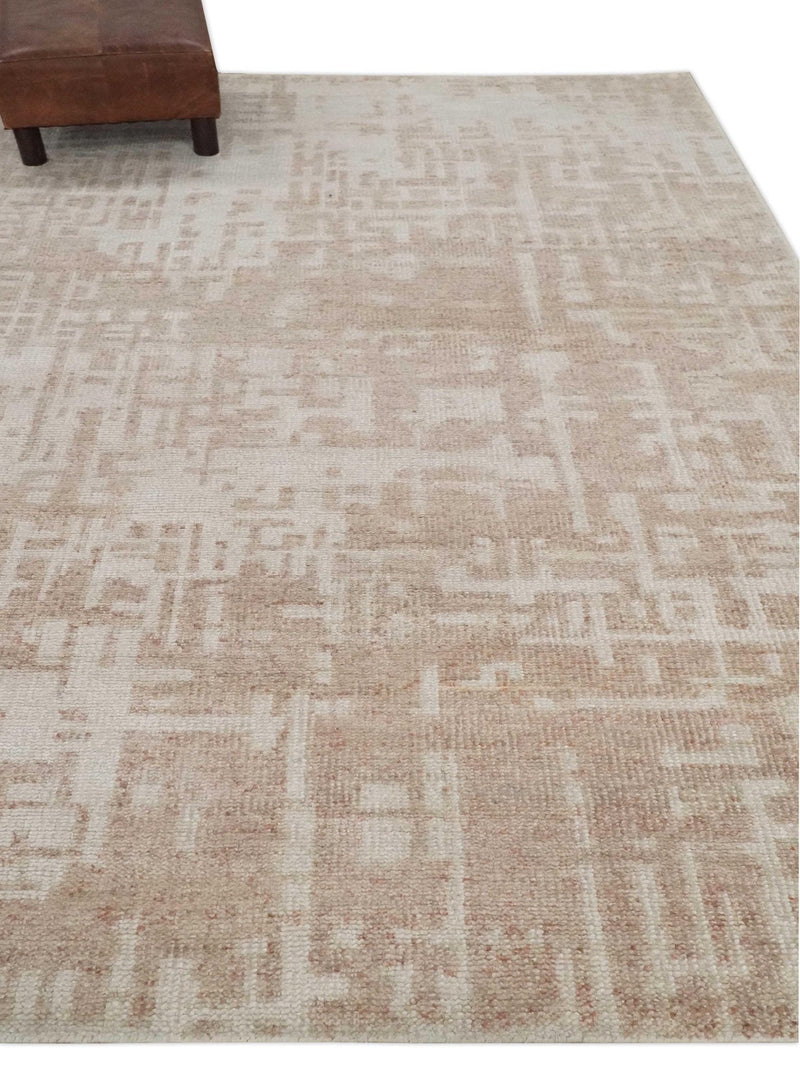 5x8 Hand Knotted Tan and Ivory Modern Abstract Contemporary Recycled Silk Area Rug