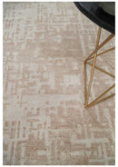5x8 Hand Knotted Tan and Ivory Modern Abstract Contemporary Recycled Silk Area Rug