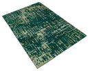Teal Green Recycled Silk Hand Knotted Area Rug 5.6x8 - Modern Abstract