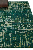 Teal Green Recycled Silk Hand Knotted Area Rug 5.6x8 - Modern Abstract