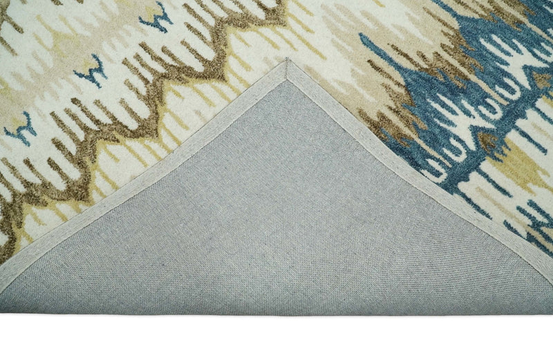 5x8 Hand Tufted Blue and Beige Modern Ikat Wool Area Rug | TRDMA37